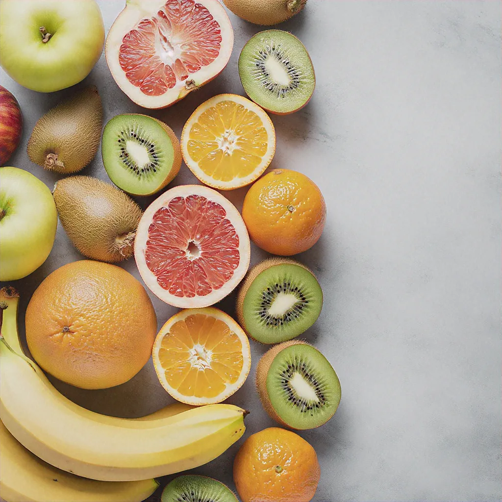 Colorful assortment of gut-friendly fruits on wooden table