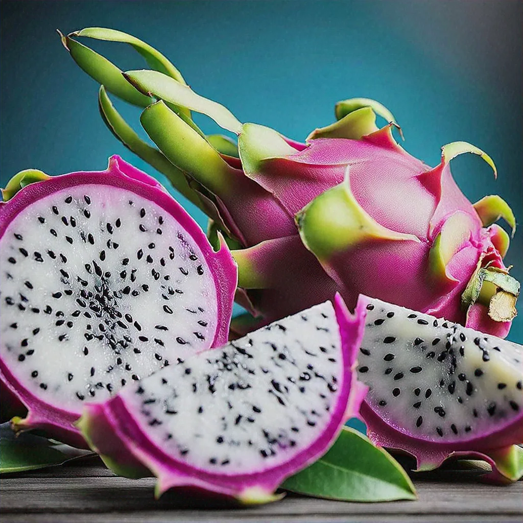 Blue dragon fruit cut open showing vibrant purple flesh