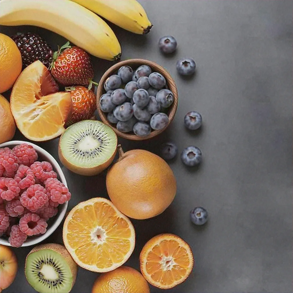 Colorful assortment of vitamin A-rich fruits on a wooden table
